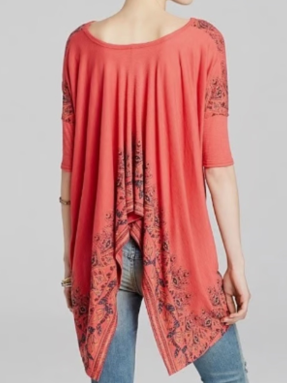 Free People Sz L Pick Me Up Oversized Asymmetrical Hem Tunic Shirt Red Boho Fall